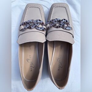 Naked Feet Women's Cream Loafers with Tortoise Chain